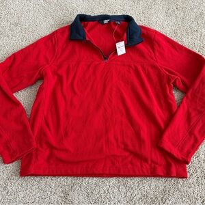 Lands’ End Men’s Red Quarter-Zip Fleece Pullover Navy Trim Size Large 42-44 NWT